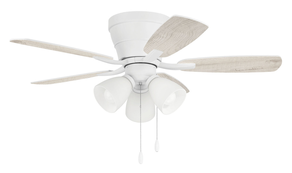 Wheeler 42" 5-Blade 3-Light Ceiling Fan in White w/ White/Washed Oak Blades; Integrated Light Ki