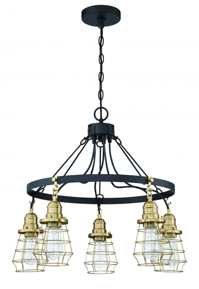 Thatcher 5 Light Chandelier in Flat Black/Satin Brass