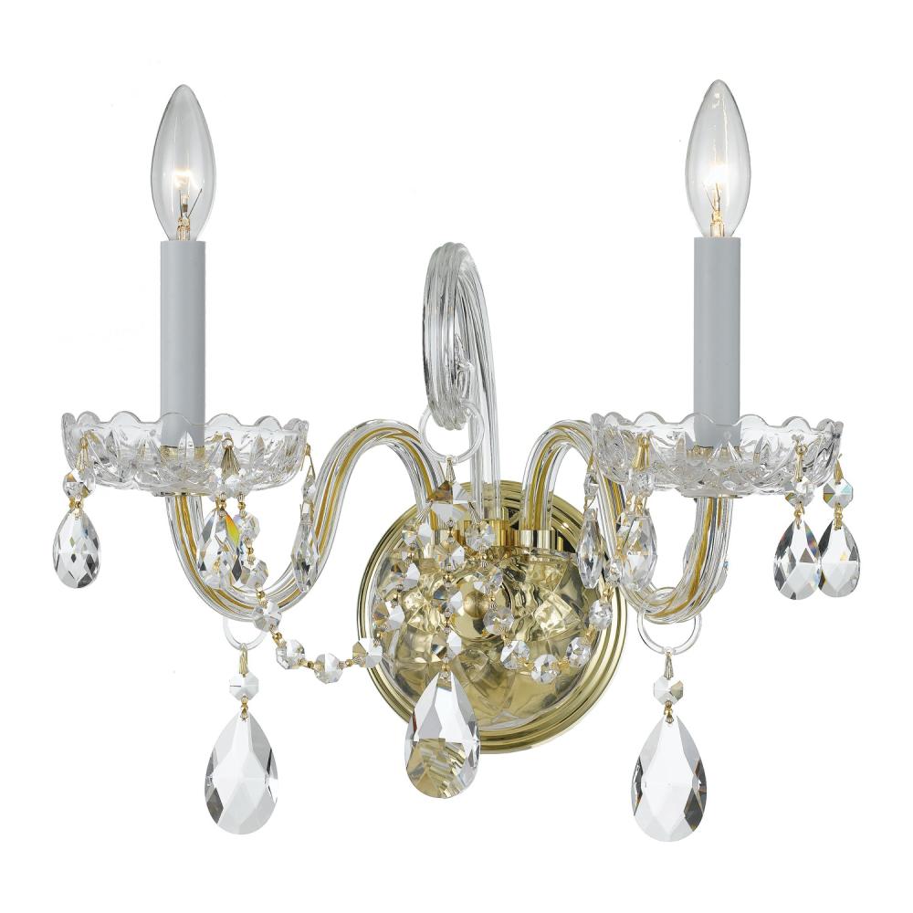 Traditional Crystal 15'' Hand Cut Crystal Polished Brass Sconce