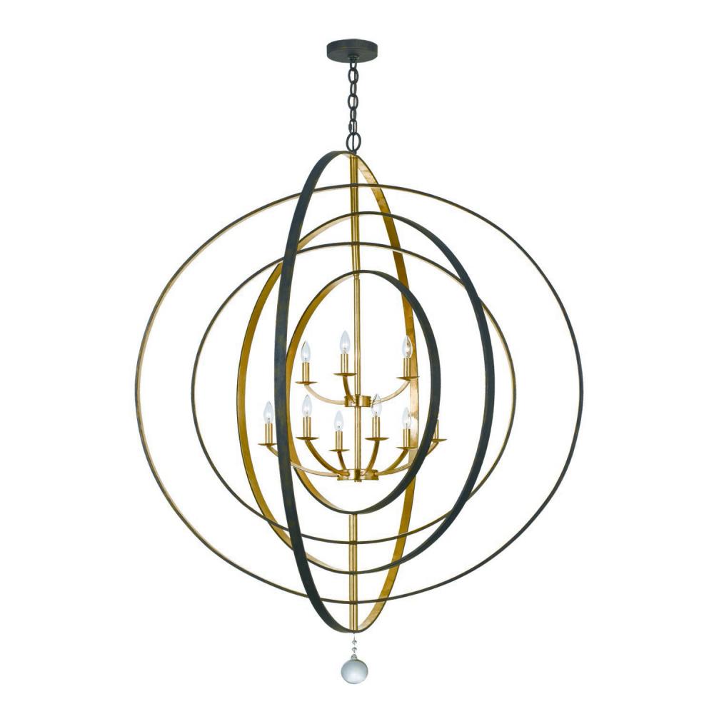 Luna 9 Light English Bronze + Antique Gold Chandelier