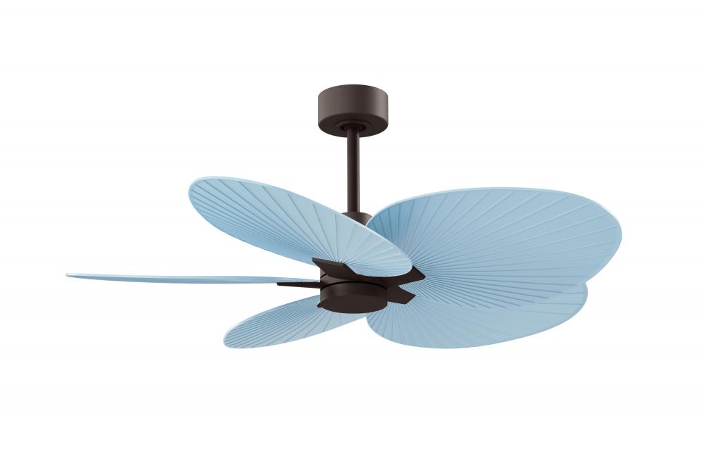 Alessandra Tropical 5-blade ceiling fan in Textured Bronze and Light Blue blades.