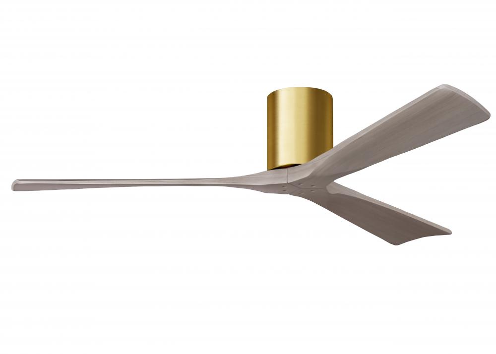 Irene-3H - Three Blade Flush Mount Paddle Fan - 60" - Brushed Brass Finish - Gray Ash Tone Blade