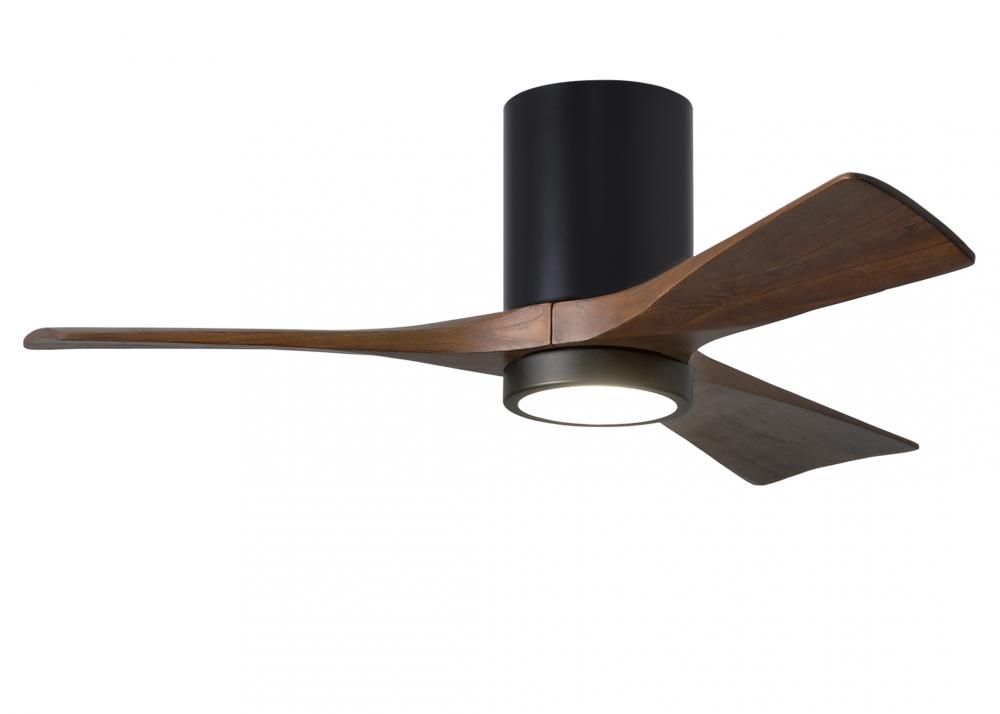 Irene-3HLK three-blade flush mount paddle fan in Matte Black finish with 42” solid walnut tone b