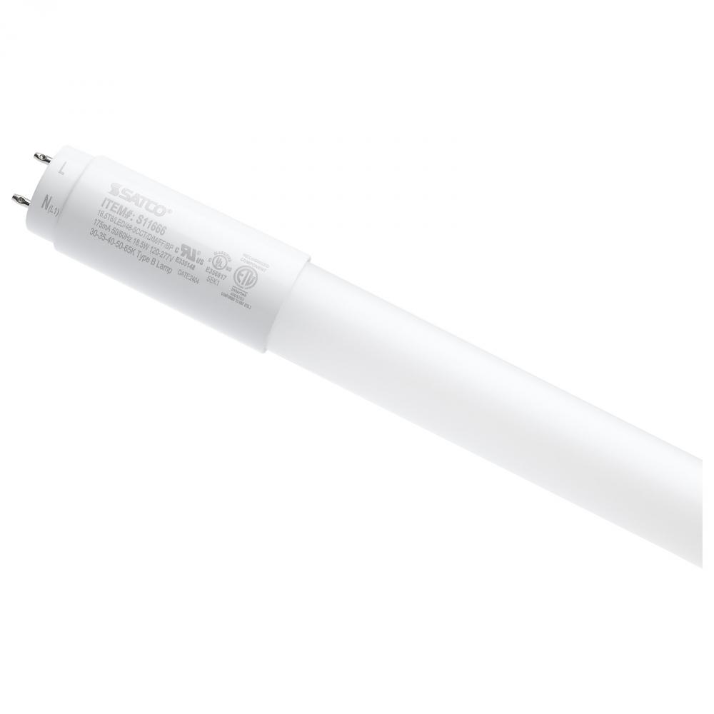 18.5 Watt T8 LED; 48 Inch; 30K/35K/40K/50K/65K CCT Selectable; Low Optical Flicker (less than 5%);