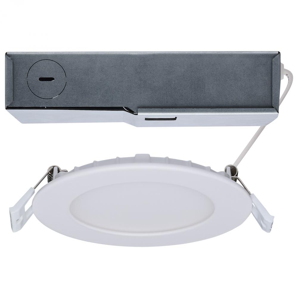 8/12 Watt LED Direct Wire Downlight; 27K/3K/35K/4K/5K CCT; Remote Driver; 4 Inch; Round; Flat Face;