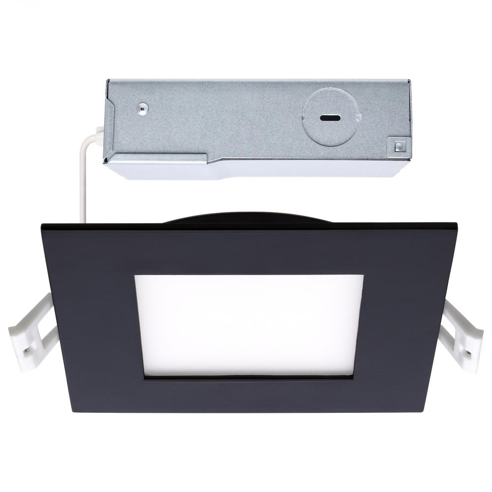10 Watt LED Direct Wire Downlight; 4-Inch; CCT Selectable; Square; Remote Driver; Black Finish