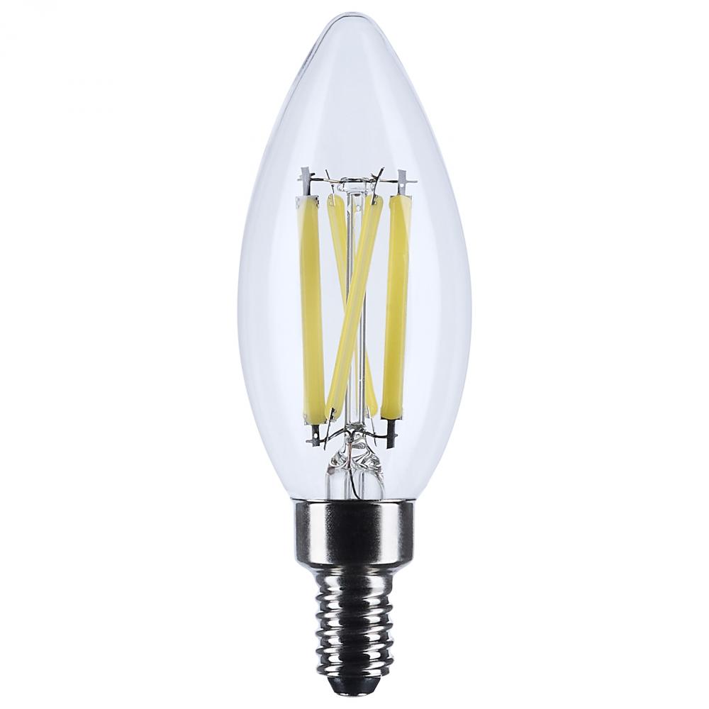 8 Watt B11 LED; Candelabra Base; Candle-Tip; Clear; 3500K CCT; 120 Volt