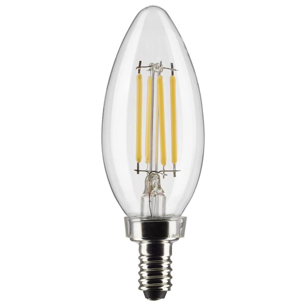 4 Watt B11 LED Filament; Clear; Candelabra Base; 3000K; 350 Lumens; 120 Volt; 2-Pack