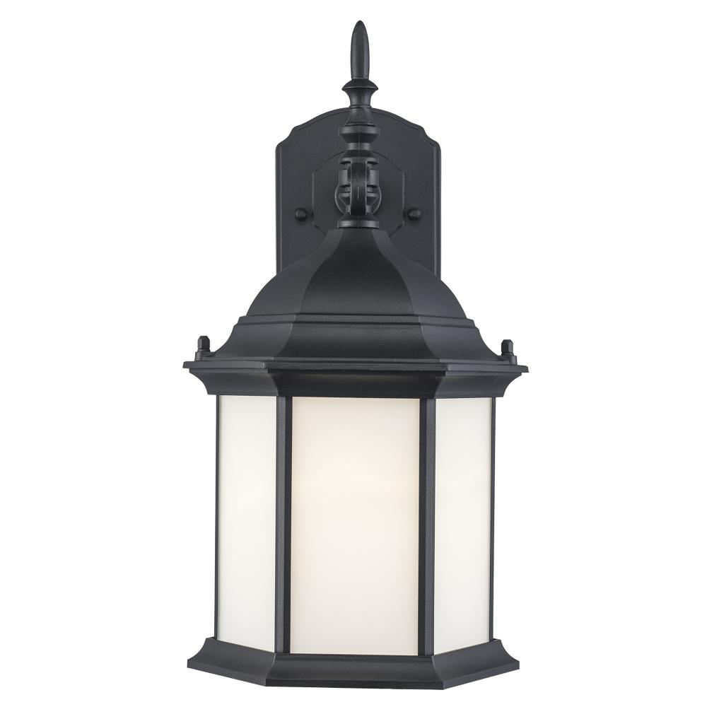 1LT-WALL LANTERN-LG-BK-WH FROS