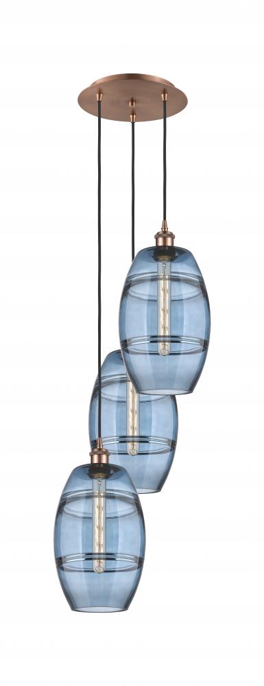 Vaz - 3 Light - 15 inch - Antique Copper - Cord hung - Multi Pendant