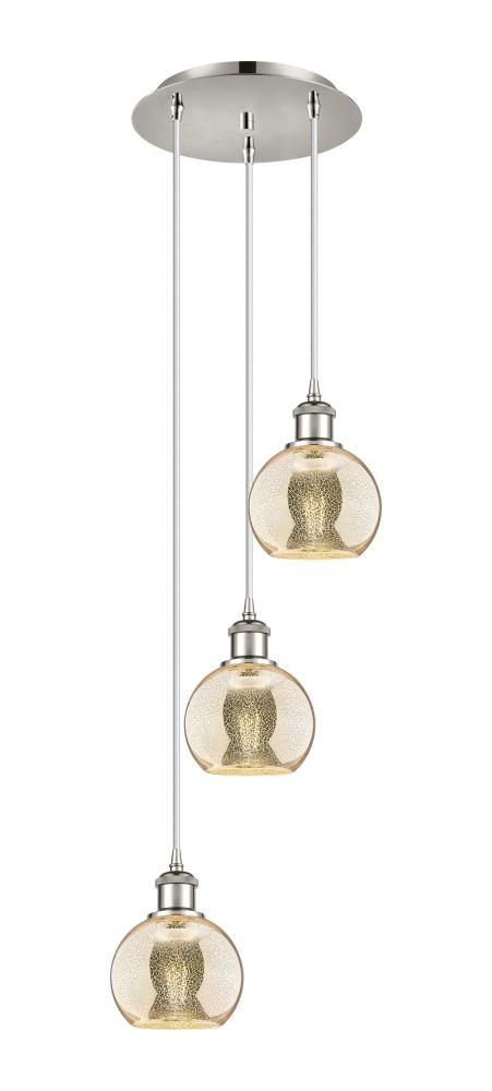 Athens - 3 Light - 12 inch - Polished Nickel - Cord Hung - Multi Pendant