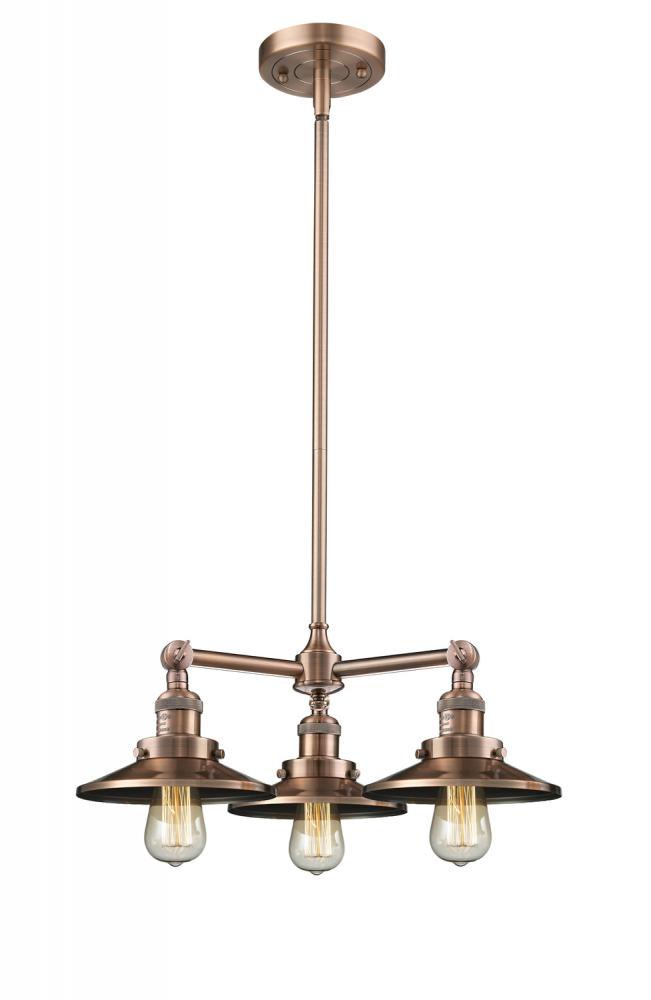 Railroad - 3 Light - 19 inch - Black Antique Brass - Stem Hung - Chandelier