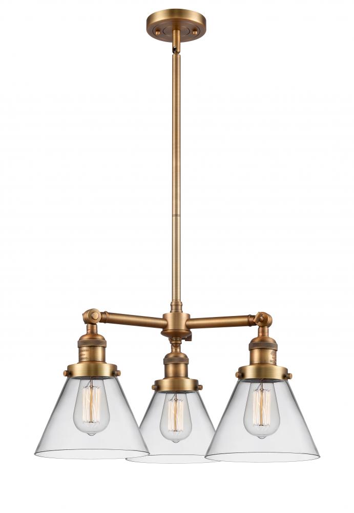 Cone - 3 Light - 22 inch - Brushed Brass - Stem Hung - Chandelier