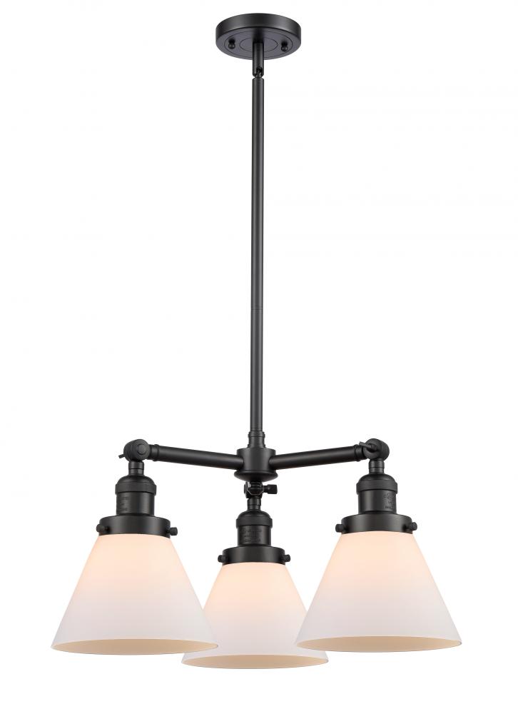 Cone - 3 Light - 22 inch - Matte Black - Stem Hung - Chandelier