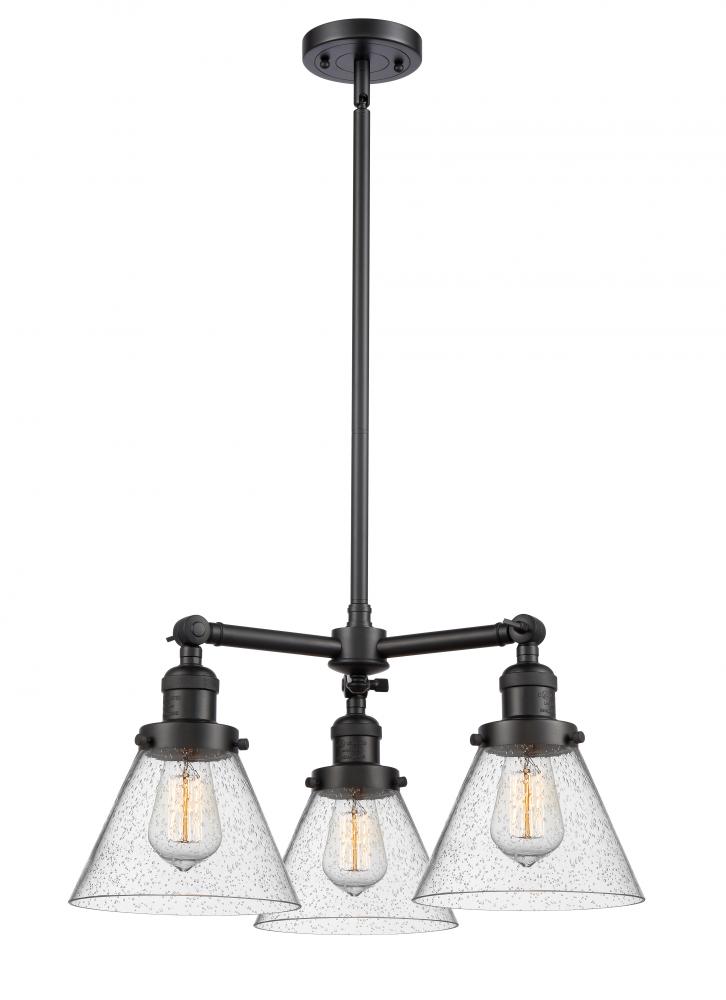 Cone - 3 Light - 22 inch - Matte Black - Stem Hung - Chandelier