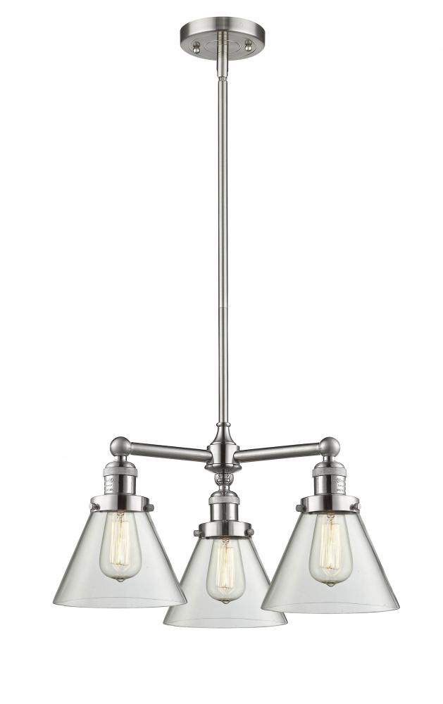 Cone - 3 Light - 22 inch - Brushed Satin Nickel - Stem Hung - Chandelier