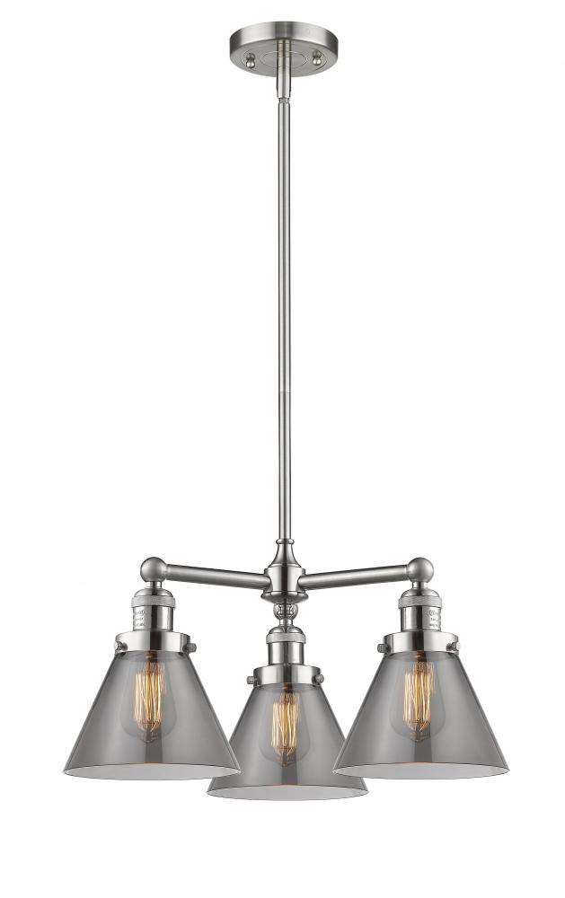 Cone - 3 Light - 22 inch - Brushed Satin Nickel - Stem Hung - Chandelier