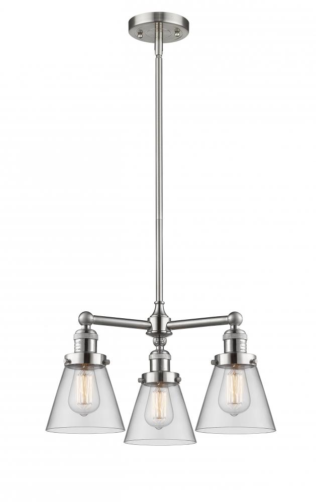 Cone - 3 Light - 19 inch - Brushed Satin Nickel - Stem Hung - Chandelier
