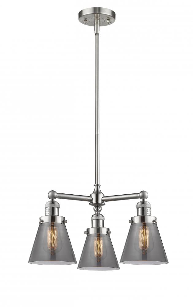 Cone - 3 Light - 19 inch - Brushed Satin Nickel - Stem Hung - Chandelier