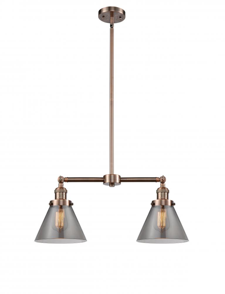 Cone - 2 Light - 21 inch - Antique Copper - Stem Hung - Adjustable Island Light