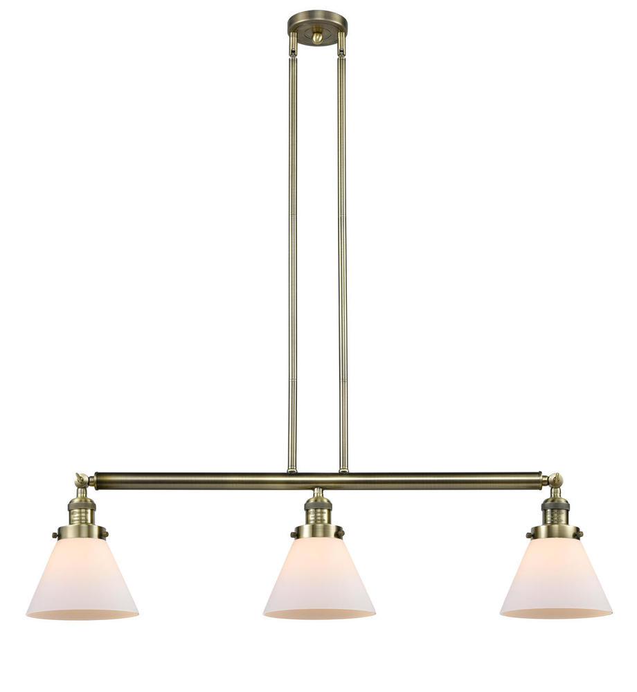 Cone - 3 Light - 40 inch - Antique Brass - Stem Hung - Adjustable Island Light