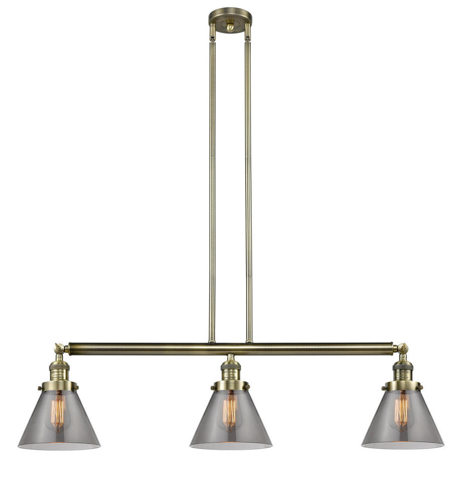 Cone - 3 Light - 40 inch - Antique Brass - Stem Hung - Adjustable Island Light