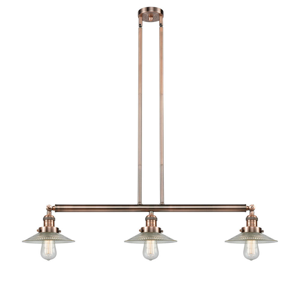 Halophane - 3 Light - 41 inch - Antique Copper - Stem Hung - Adjustable Island Light