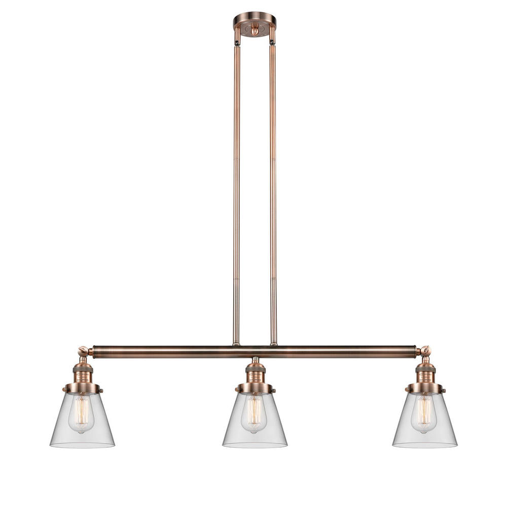 Cone - 3 Light - 39 inch - Antique Copper - Stem Hung - Adjustable Island Light