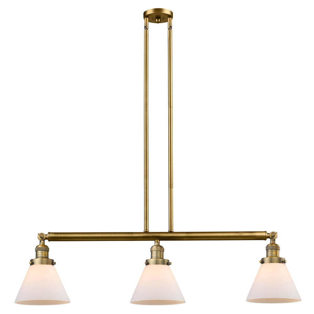 Cone - 3 Light - 40 inch - Brushed Brass - Stem Hung - Adjustable Island Light