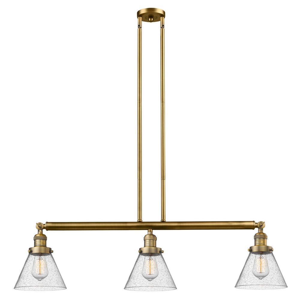 Cone - 3 Light - 40 inch - Brushed Brass - Stem Hung - Adjustable Island Light