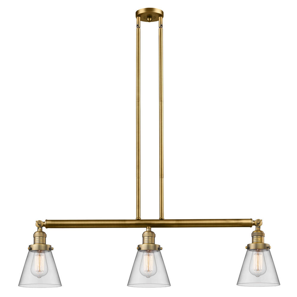 Cone - 3 Light - 39 inch - Brushed Brass - Stem Hung - Adjustable Island Light