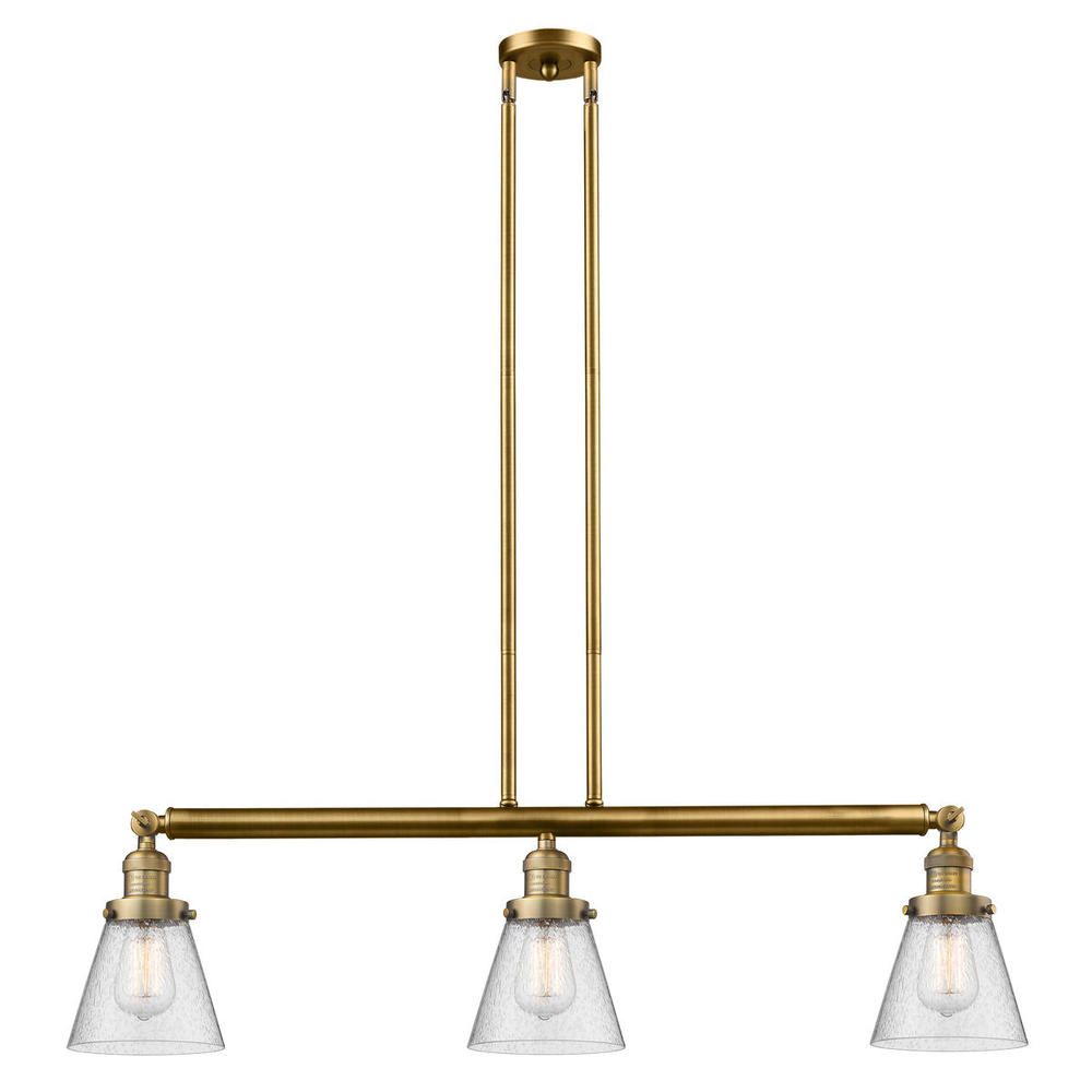 Cone - 3 Light - 39 inch - Brushed Brass - Stem Hung - Adjustable Island Light