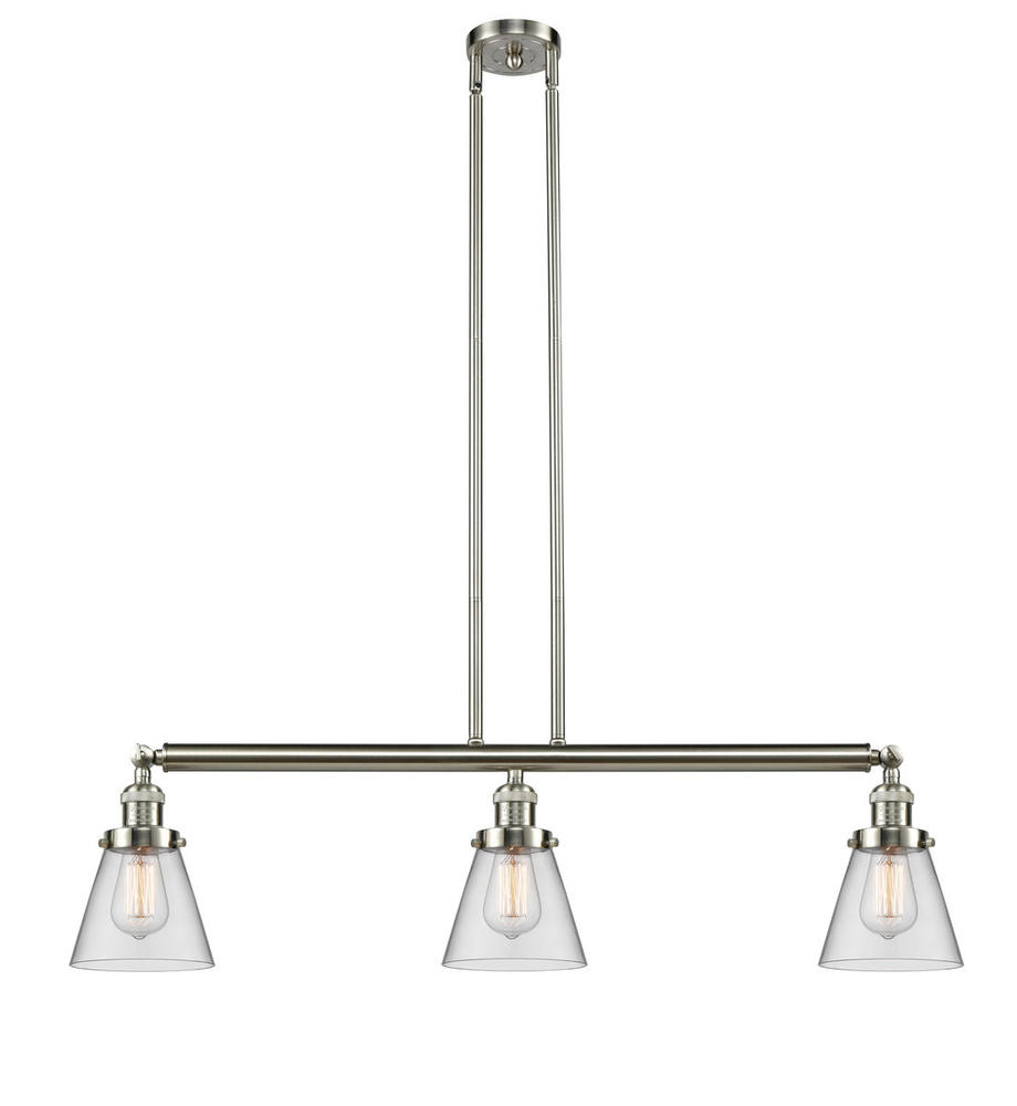 Cone - 3 Light - 39 inch - Brushed Satin Nickel - Stem Hung - Adjustable Island Light