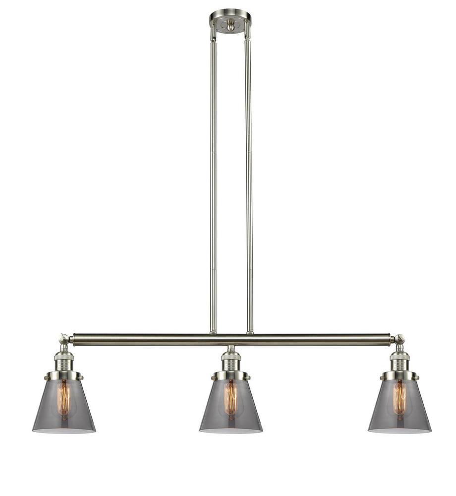 Cone - 3 Light - 39 inch - Brushed Satin Nickel - Stem Hung - Adjustable Island Light