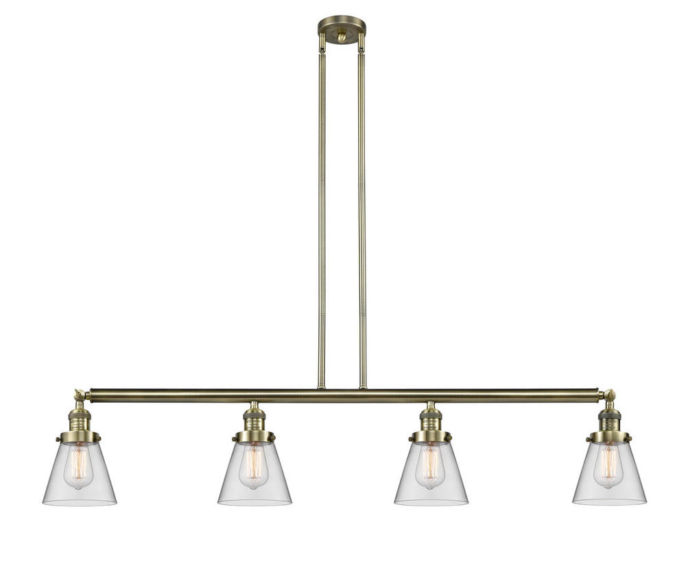Cone - 4 Light - 51 inch - Antique Brass - Stem Hung - Adjustable Island Light