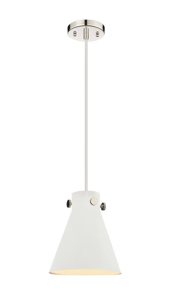 Newton Cone - 1 Light - 8 inch - Polished Nickel - Cord hung - Pendant