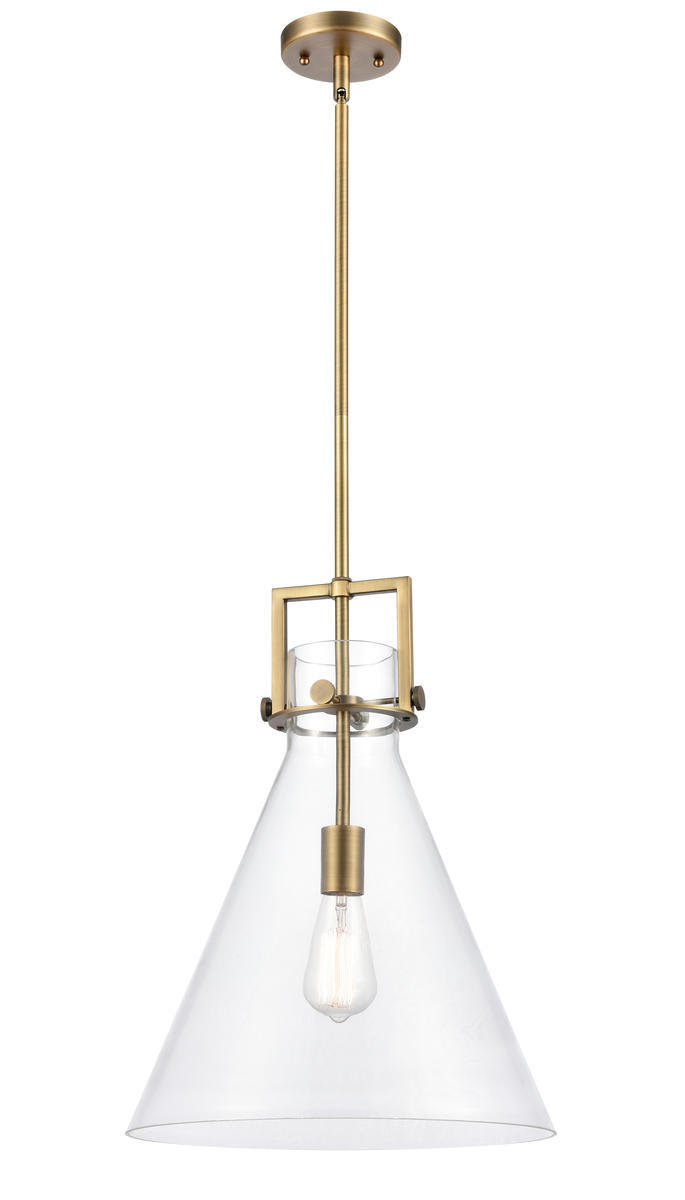 Newton Cone - 1 Light - 14 inch - Brushed Brass - Stem hung - Pendant