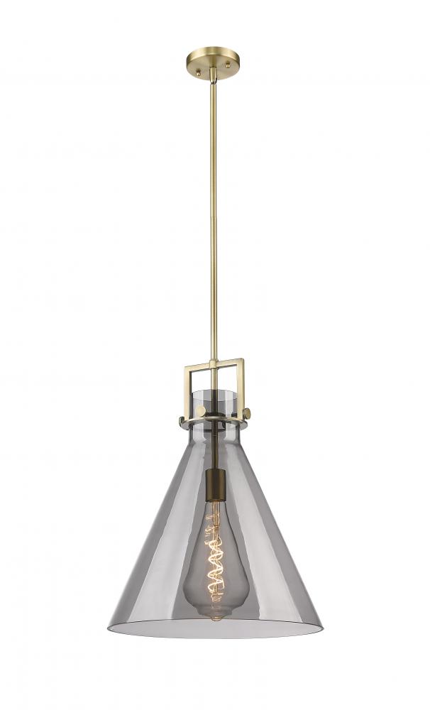 Newton Cone - 1 Light - 16 inch - Brushed Brass - Stem hung - Pendant