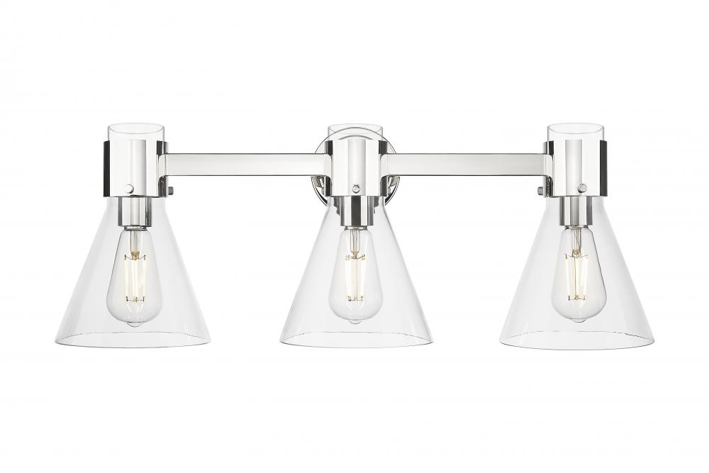 Lawton Cone - 3 Light - 27 inch - Polished Nickel - Bath Vanity Light