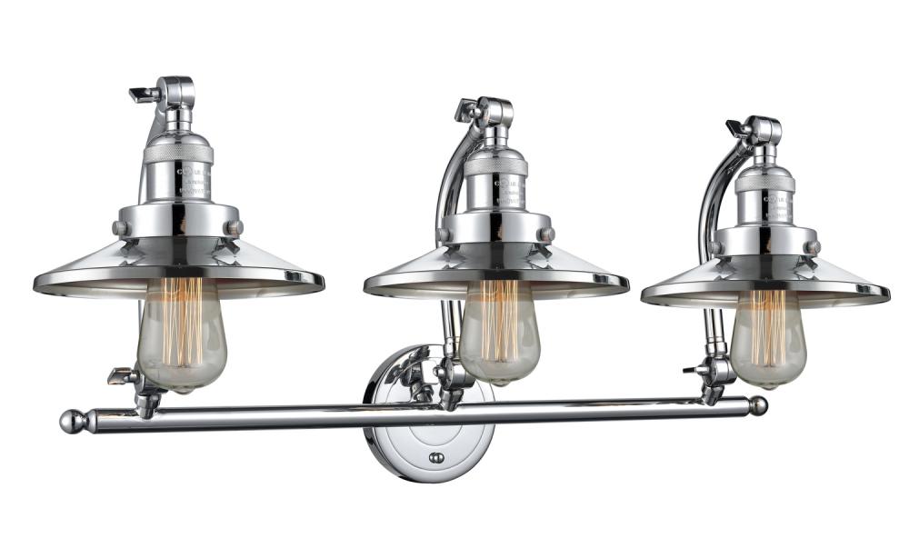 Railroad - 3 Light - 28 inch - Polished Chrome - Adjustable Bath Vanity Light