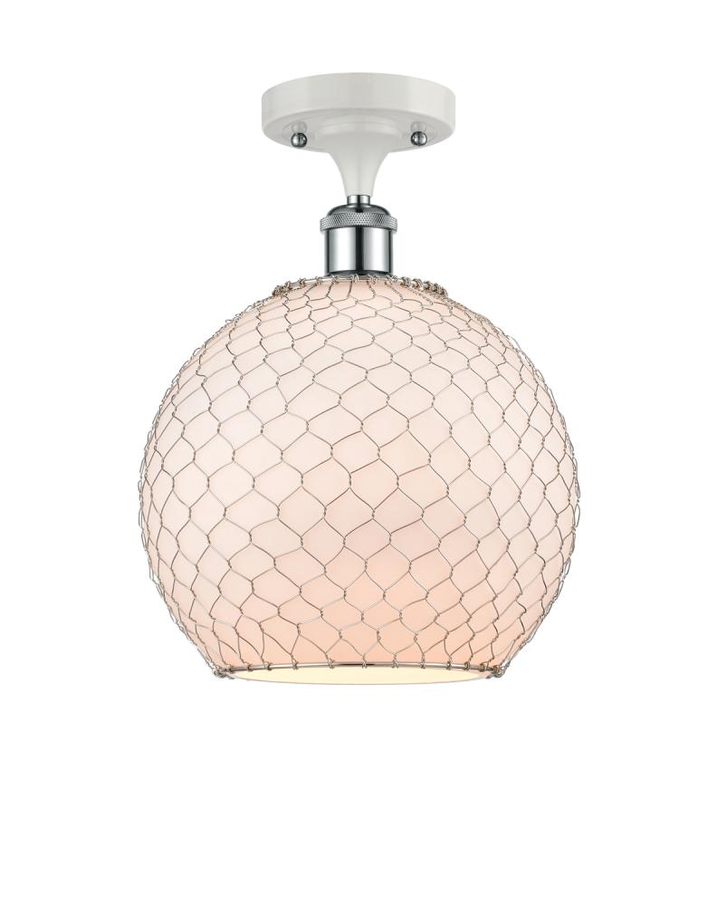 Farmhouse Chicken Wire - 1 Light - 10 inch - White Polished Chrome - Semi-Flush Mount