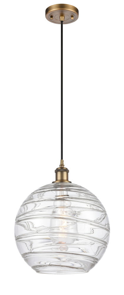 Athens Deco Swirl - 1 Light - 12 inch - Brushed Brass - Cord hung - Mini Pendant