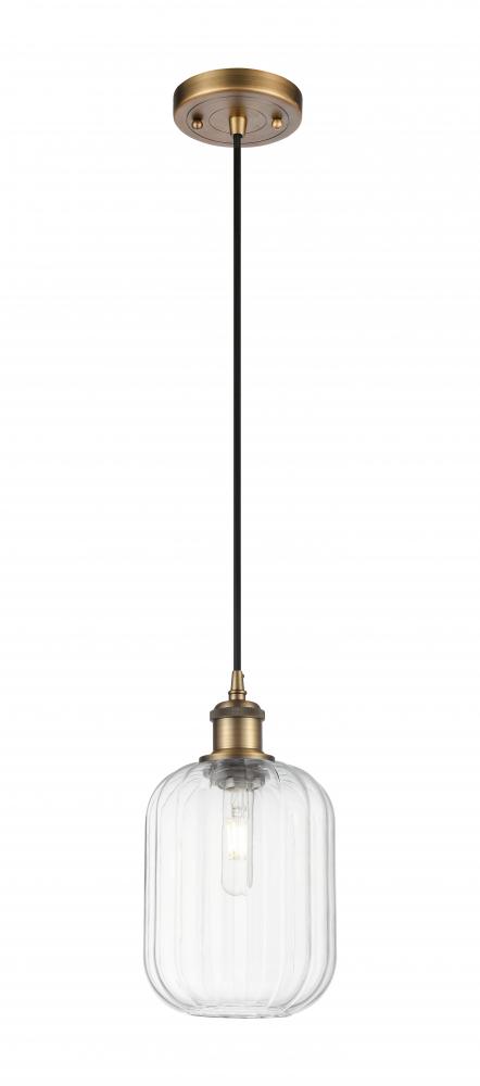 Preston Cylinder - 1 Light - 7 inch - Brushed Brass - Cord hung - Mini Pendant