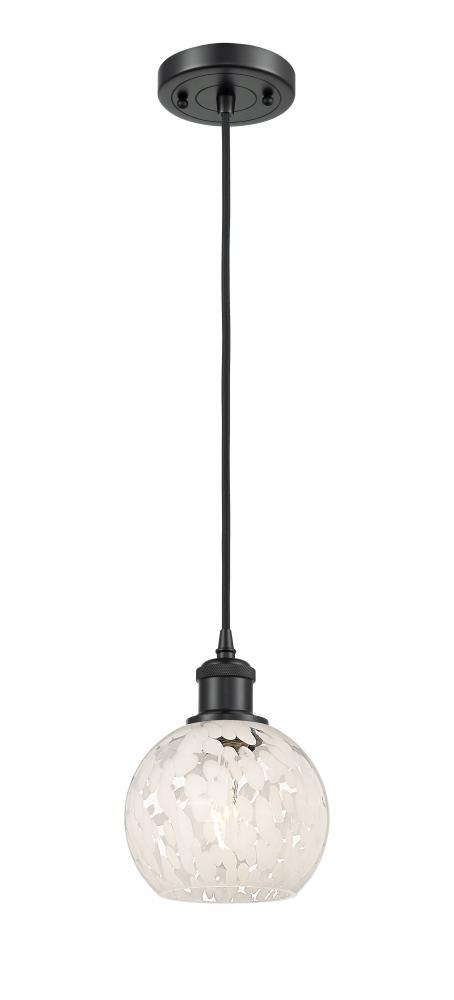 White Mouchette - 1 Light - 6 inch - Matte Black - Cord Hung - Mini Pendant