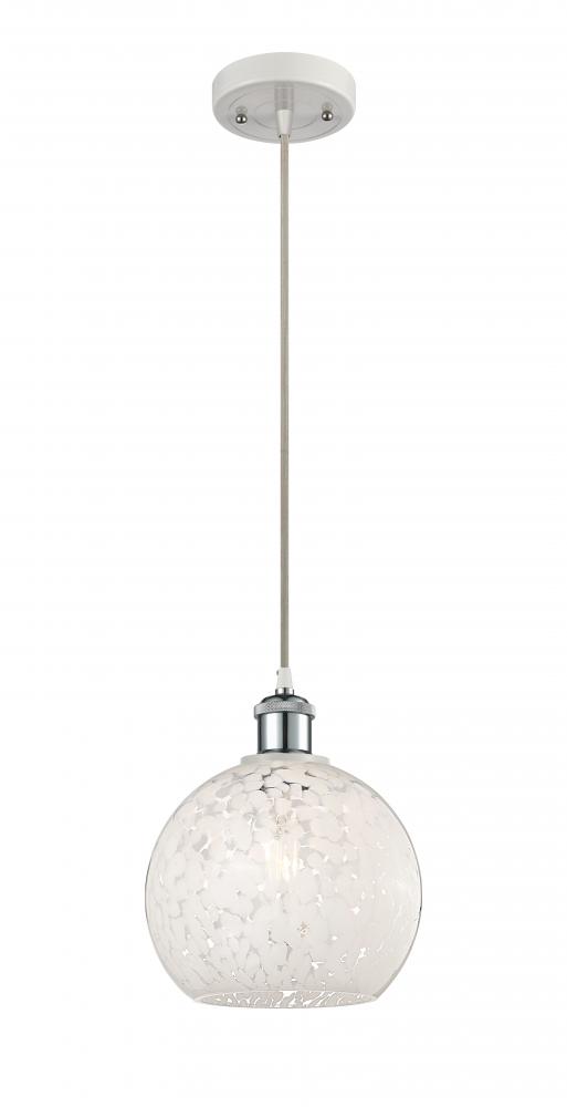 White Mouchette - 1 Light - 8 inch - White Polished Chrome - Cord Hung - Mini Pendant