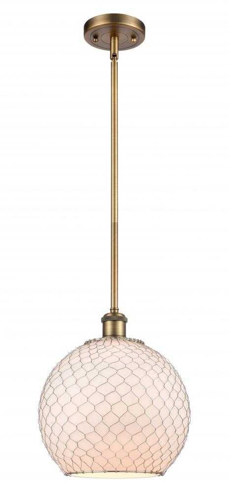 Farmhouse Chicken Wire - 1 Light - 10 inch - Brushed Brass - Mini Pendant