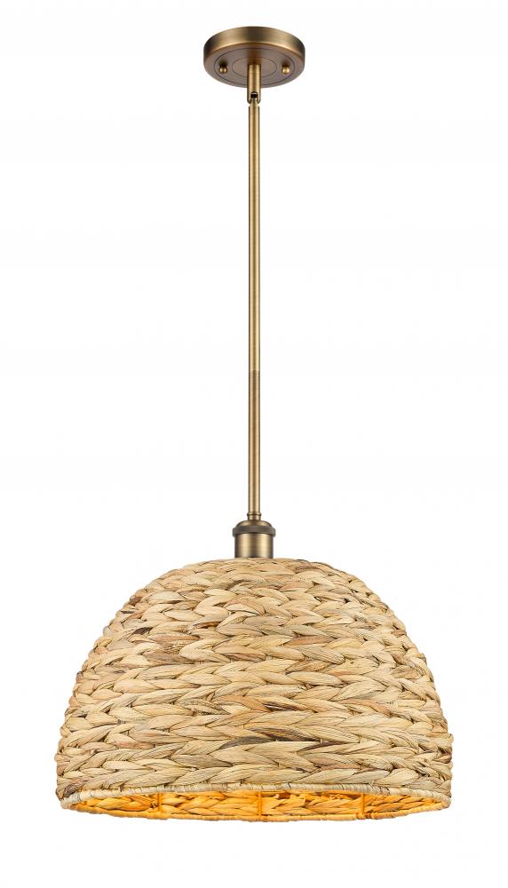 Woven Rattan - 1 Light - 16 inch - Brushed Brass - Mini Pendant