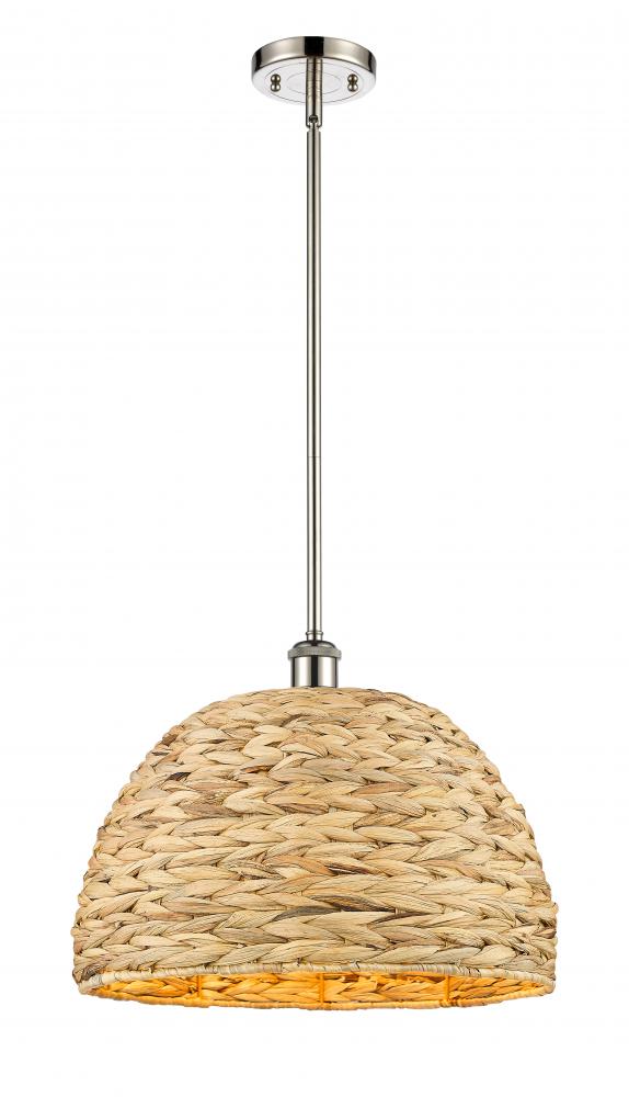 Woven Rattan - 1 Light - 16 inch - Polished Nickel - Mini Pendant