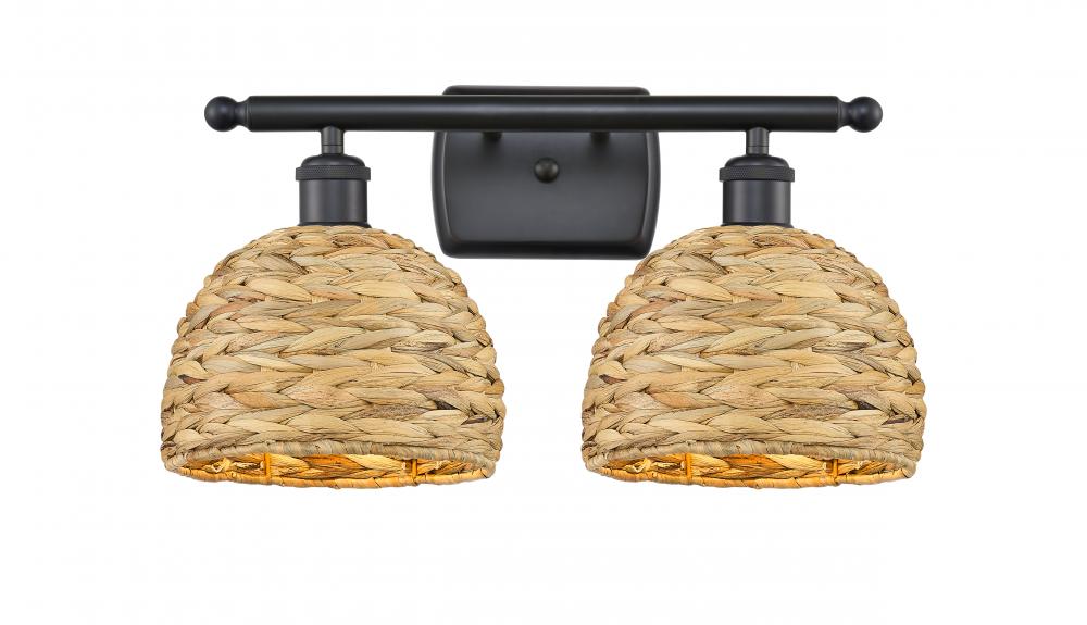 Woven Rattan - 2 Light - 18 inch - Matte Black - Bath Vanity Light