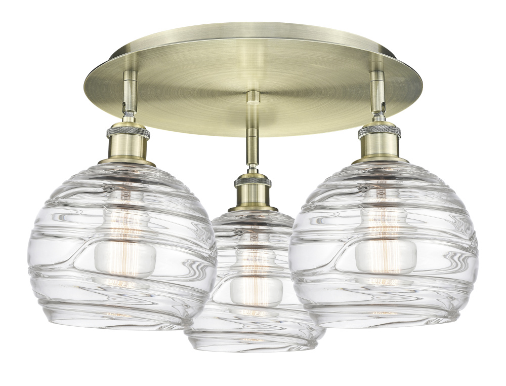 Athens Deco Swirl - 3 Light - 20 inch - Antique Brass - Semi-Flush Mount